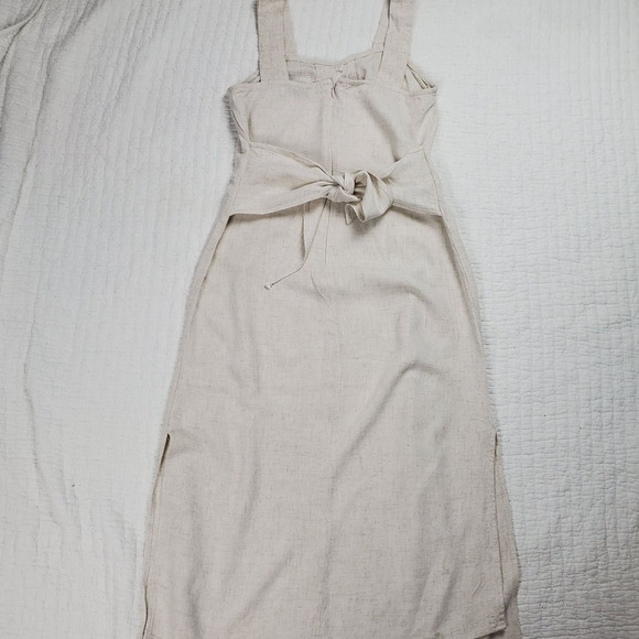 Paper Crane Linen Midi Oatmeal Tie Ivory - Picture 9 of 12